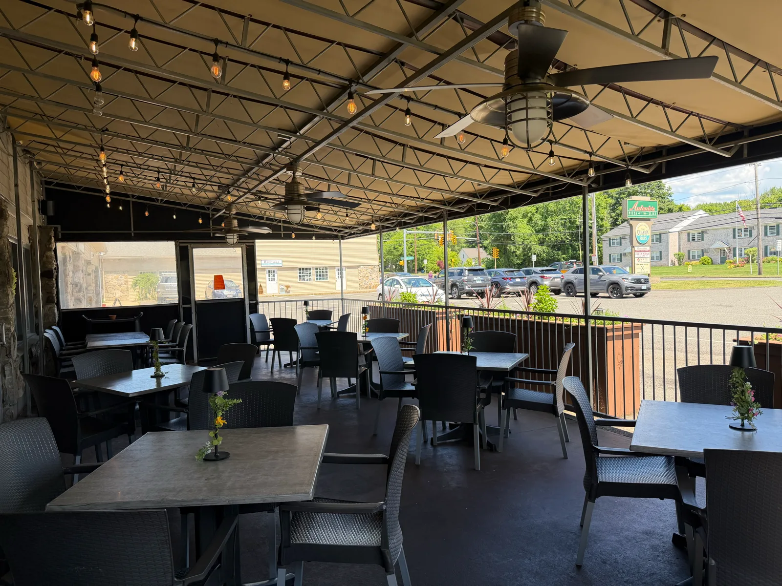 Covered outdoor patio at Antonio's Pizza Belchertown