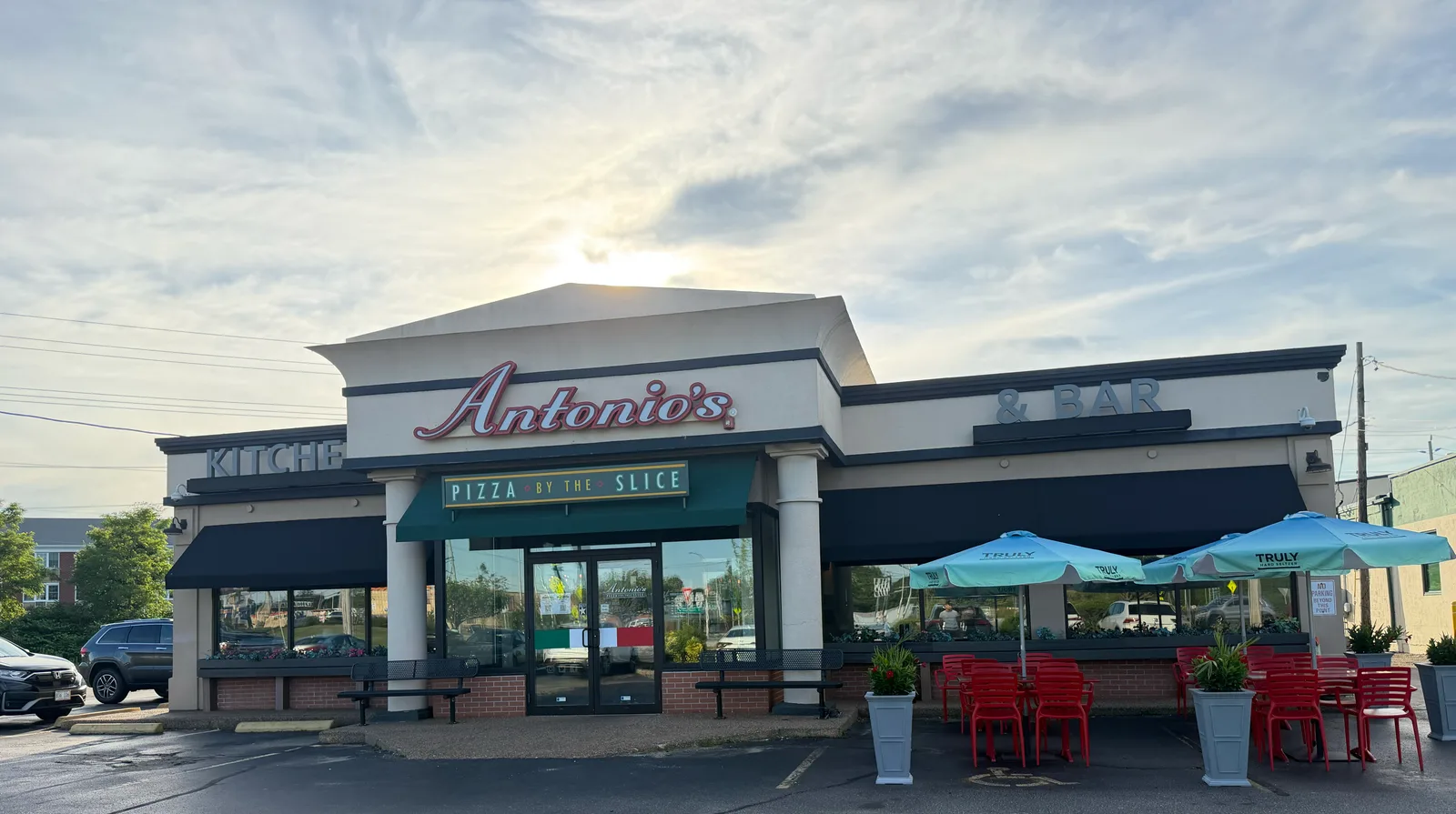 Antonio's Pizza Newport storefront by day on Connell Highway