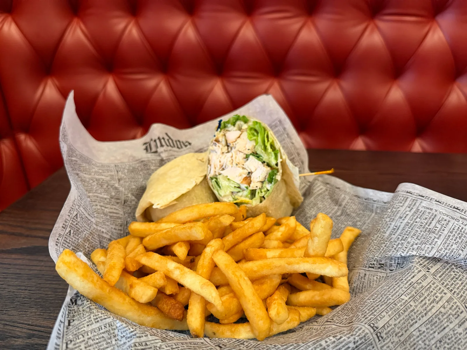 Chicken Caesar wrap with fries at Antonio's Pizza Pawtucket