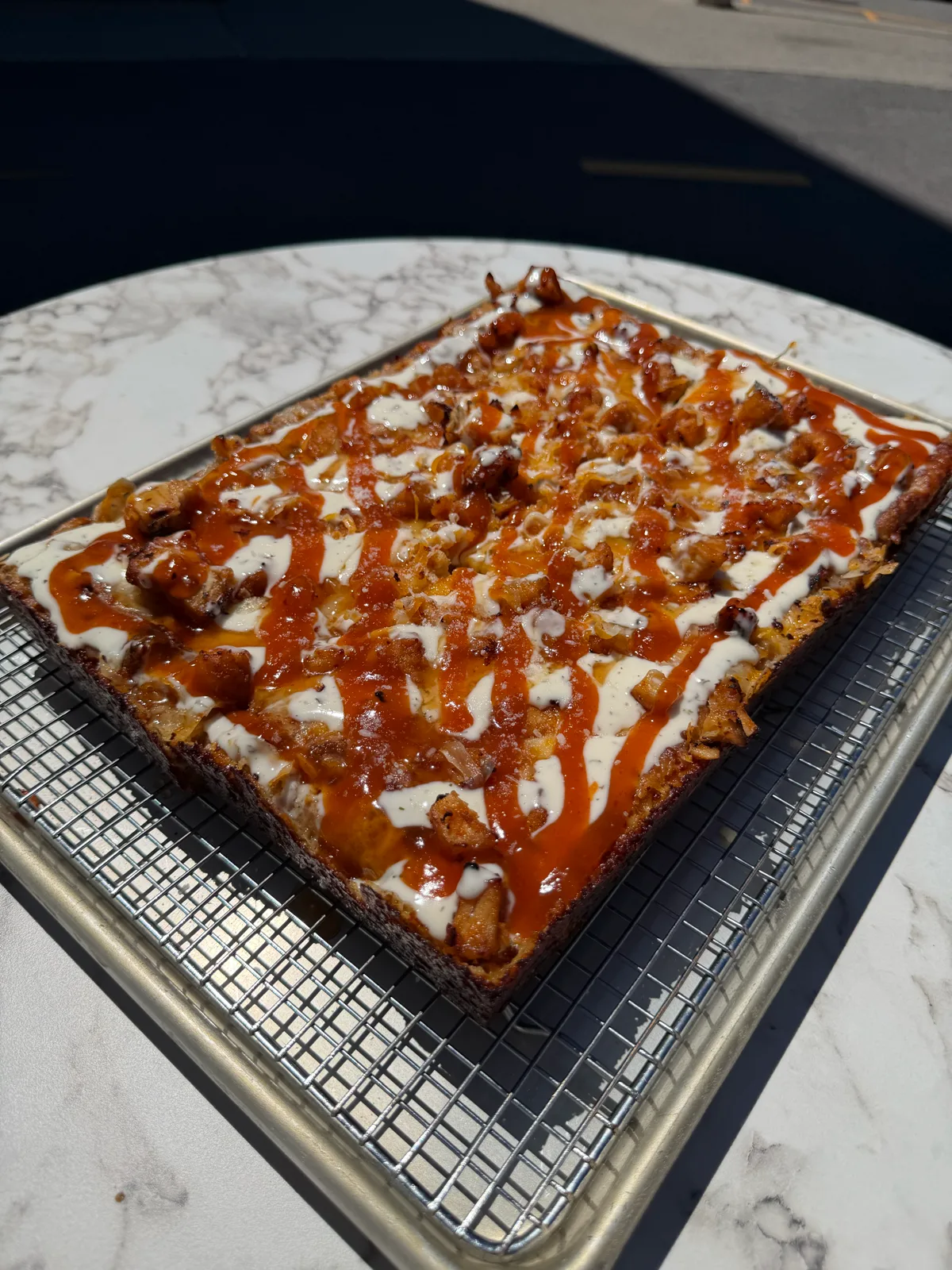 Detroit-style buffalo chicken pizza at Antonio's Wickenden Street